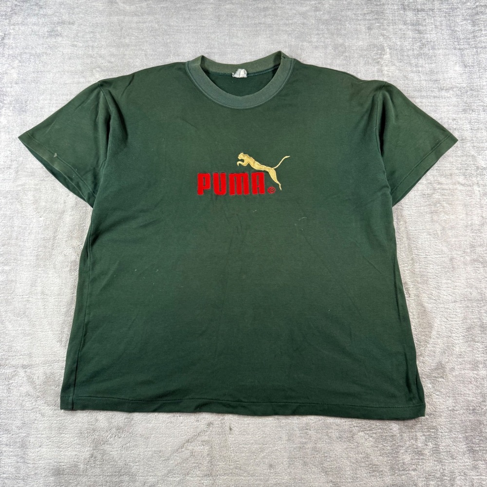 Puma Shirt Mens XL Green Vintage 90s Embroidered Logo Single Stitch Streetwear